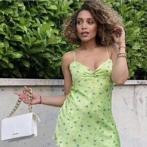 NWT | Zara | Short Satin Effect Mini Dress  | Lime Green | xs